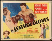 2y742 LEATHER GLOVES style B 1/2sh '48 boxing Cameron Mitchell takes a swing, holds Virginia Grey!