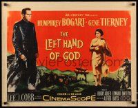 2y744 LEFT HAND OF GOD 1/2sh '55 art of priest Humphrey Bogart holding gun, sexy Gene Tierney!