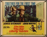 2y767 MAN WHO SHOT LIBERTY VALANCE 1/2sh '62 John Wayne & James Stewart 1st time together!