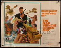 2y768 MAN WITH THE GOLDEN GUN 1/2sh '74 art of Roger Moore as James Bond by Robert McGinnis!