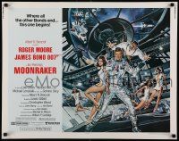 2y781 MOONRAKER 1/2sh '79 art of Roger Moore as James Bond & sexy Lois Chiles by Goozee!