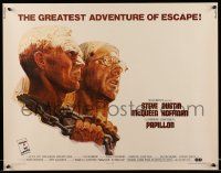 2y820 PAPILLON 1/2sh '73 great art of prisoners Steve McQueen & Dustin Hoffman by Tom Jung!