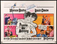 2y836 PROMISE HER ANYTHING 1/2sh '66 art of Warren Beatty w/fingers crossed & pretty Leslie Caron!