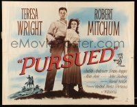 2y839 PURSUED style B 1/2sh '47 great full-length image of Robert Mitchum & Teresa Wright!