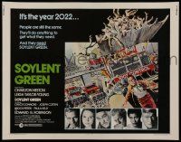 2y892 SOYLENT GREEN 1/2sh '73 art of Charlton Heston trying to escape riot control by John Solie!