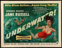 2y946 UNDERWATER 1/2sh '55 Howard Hughes, artwork of skin diver Jane Russell, Aqua-Lung thrills!
