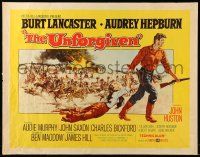 2y947 UNFORGIVEN style A 1/2sh '60 Burt Lancaster, Audrey Hepburn, directed by John Huston!