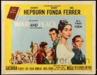 2y960 WAR & PEACE 1/2sh '56 art of Audrey Hepburn, Henry Fonda & Mel Ferrer, Tolstoy!