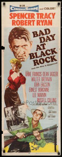 2y019 BAD DAY AT BLACK ROCK insert '55 Spencer Tracy, Anne Francis, John Sturges classic!