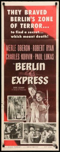 2y029 BERLIN EXPRESS insert R55 Merle Oberon & Robert Ryan, directed by Jacques Tourneur!