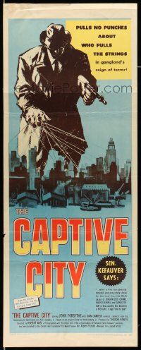 2y065 CAPTIVE CITY insert '52 cool art of gangster controlling city, film noir!