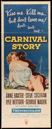 2y069 CARNIVAL STORY insert '54 sexy Anne Baxter held by Steve Cochran who she loves real bad!