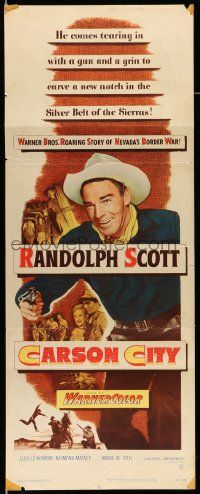 2y070 CARSON CITY insert '52 cowboy Randolph Scott in Nevada with a gun and a grin!