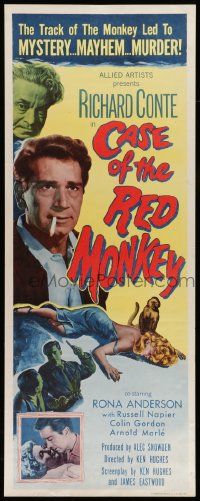 2y073 CASE OF THE RED MONKEY insert '55 Richard Conte solves impossible crime, sexy Rona Anderson!