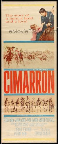 2y088 CIMARRON insert '60 directed by Anthony Mann, Glenn Ford, Maria Schell, cool artwork!