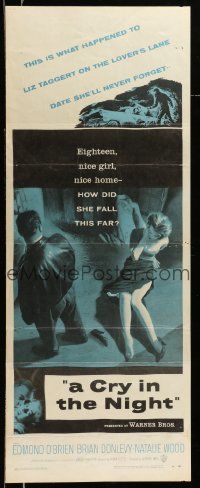 2y123 CRY IN THE NIGHT insert '56 cool art of Raymond Burr & 18 year-old Natalie Wood!