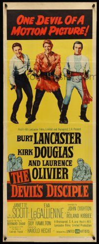 2y136 DEVIL'S DISCIPLE insert '59 Burt Lancaster, Kirk Douglas & Laurence Olivier with two guns!