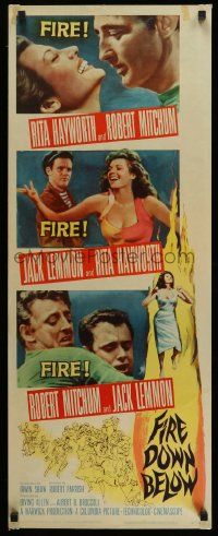 2y163 FIRE DOWN BELOW insert '57 full-length sexy Rita Hayworth, Robert Mitchum & Jack Lemmon!