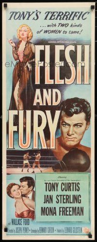 2y164 FLESH & FURY insert '52 boxer Tony Curtis has fury in his fists & naked hunger in his heart!