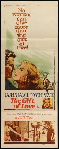 2y183 GIFT OF LOVE insert '58 great romantic close up art of Lauren Bacall & Robert Stack!