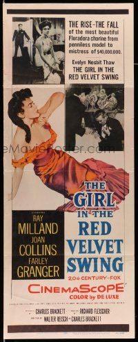 2y187 GIRL IN THE RED VELVET SWING insert '55 art of sexy Joan Collins as Evelyn Nesbitt Thaw!