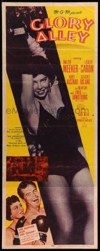 2y194 GLORY ALLEY insert '52 boxer Ralph Meeker, super-sexy Leslie Caron, Louis Armstrong!