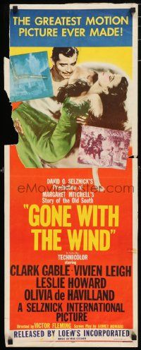 2y204 GONE WITH THE WIND insert R54 Clark Gable, Vivien Leigh, all-time classic!