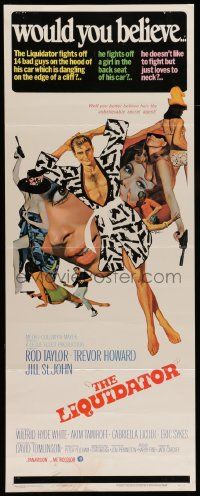 2y284 LIQUIDATOR insert '66 artwork of Rod Taylor & sexy spy babes by Bob Peak!