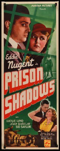 2y356 PRISON SHADOWS insert '36 Eddie Nugent, Joan Barclay, cool boxing image!