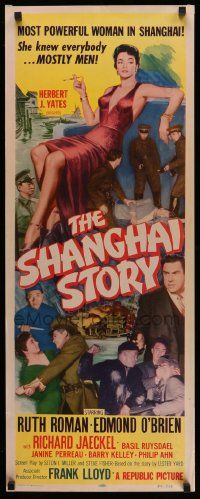 2y392 SHANGHAI STORY insert '54 art of sexy Ruth Roman & Edmond O'Brien in Chinese prison!