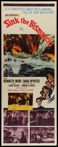 2y398 SINK THE BISMARCK insert '60 Kenneth More, great WWII clash of battleships art!