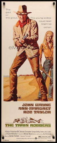 2y456 TRAIN ROBBERS insert '73 art of cowboy John Wayne & sexy Ann-Margret by Robert Tanenbaum!
