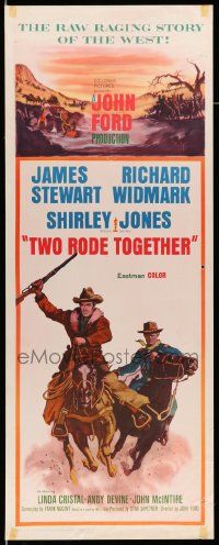 2y460 TWO RODE TOGETHER insert '61 John Ford, art of James Stewart & Richard Widmark on horses!