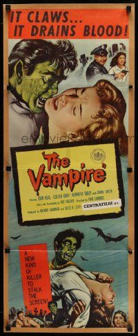 2y470 VAMPIRE insert '57 John Beal, it claws, it drains blood, cool art of monster & victim!