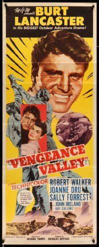 2y473 VENGEANCE VALLEY insert '51 cool art of Burt Lancaster, Joanne Dru, top cast!