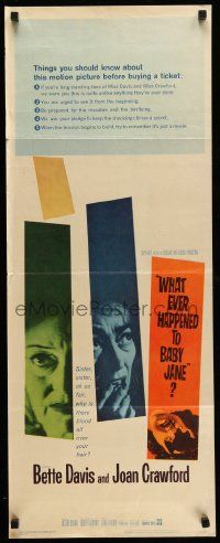 2y482 WHAT EVER HAPPENED TO BABY JANE? insert '62 Aldrich, scariest Bette Davis & Joan Crawford!