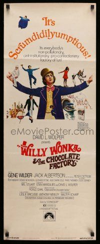 2y489 WILLY WONKA & THE CHOCOLATE FACTORY insert '71 Gene Wilder, it's scrumdidilyumptious!