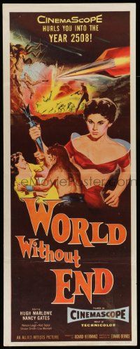 2y494 WORLD WITHOUT END insert '56 CinemaScope's first sci-fi thriller, incredible Brown art!