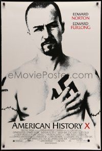 2z041 AMERICAN HISTORY X DS 1sh '98 B&W image of Edward Norton as skinhead neo-Nazi!