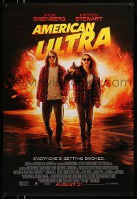 2z045 AMERICAN ULTRA advance DS 1sh '15 image of Jesse Eisenberg and Kristen Stewart with gun!