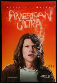 2z048 AMERICAN ULTRA teaser DS 1sh '15 great image of smoking Jesse Eisenberg!