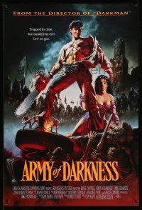 2z056 ARMY OF DARKNESS 1sh '93 Sam Raimi, artwork of Bruce Campbell with chainsaw hand!