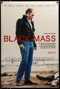 2z092 BLACK MASS teaser DS 1sh '15 cool image of balding Johnny Depp with gun and dead body!