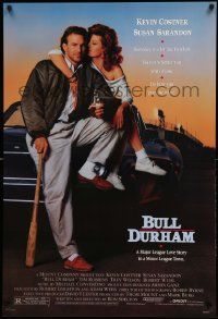 2z116 BULL DURHAM 1sh '88 great image of baseball player Kevin Costner & sexy Susan Sarandon