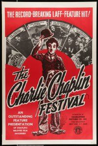 2z132 CHARLIE CHAPLIN FESTIVAL 1sh R1960s a record-breaking laff-feature hit, great images!