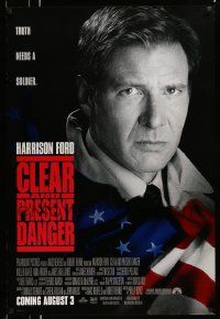 2z140 CLEAR & PRESENT DANGER int'l advance 1sh '94 great portrait of Harrison Ford and American flag