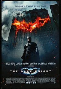 2z160 DARK KNIGHT advance DS 1sh '08 Christian Bale as Batman in front of flaming building!