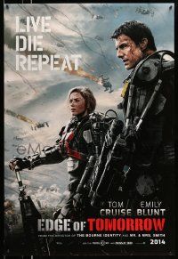 2z198 EDGE OF TOMORROW 2014 teaser DS 1sh '14 Tom Cruise & Emily Blunt, live, die, repeat!