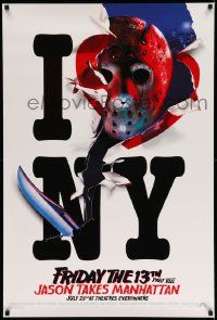 2z263 FRIDAY THE 13th PART VIII recalled July teaser 1sh '89 Jason Takes Manhattan, I love NY!