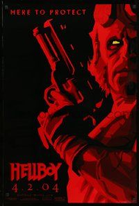 2z338 HELLBOY teaser 1sh '04 Mike Mignola comic, cool red image of Ron Perlman, here to protect!